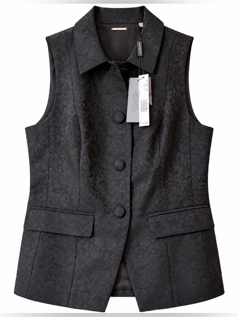 Elie Tahari Black Floral Jacquard Tailored Vest Size M NWT Sleeveless Suiting